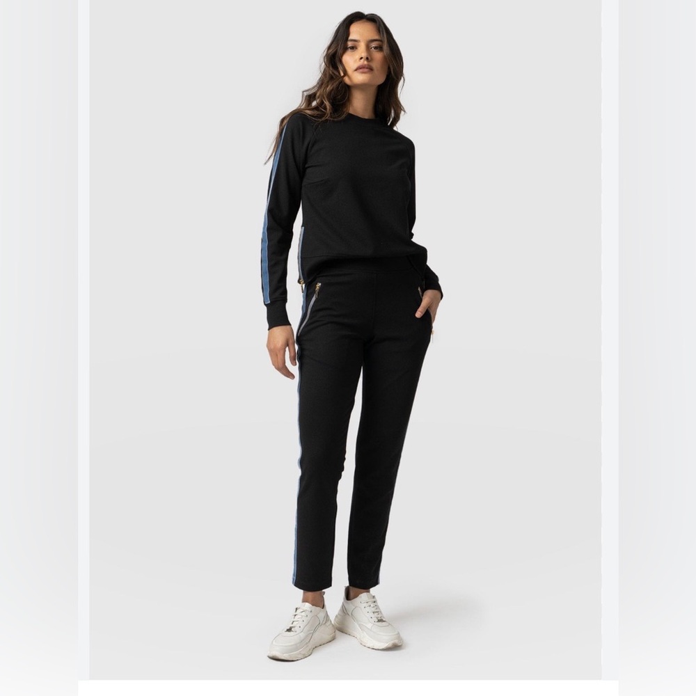 Saint + Sofia Runway SET Crew Neck Top & Trouser Pant Velvet Side Stripe XS/02